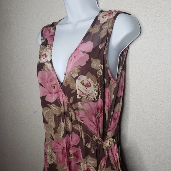 NWT Together Layered Sheer Floral Wrap Dress, Brown Sz 10 (1253) - Picture 2 of 7